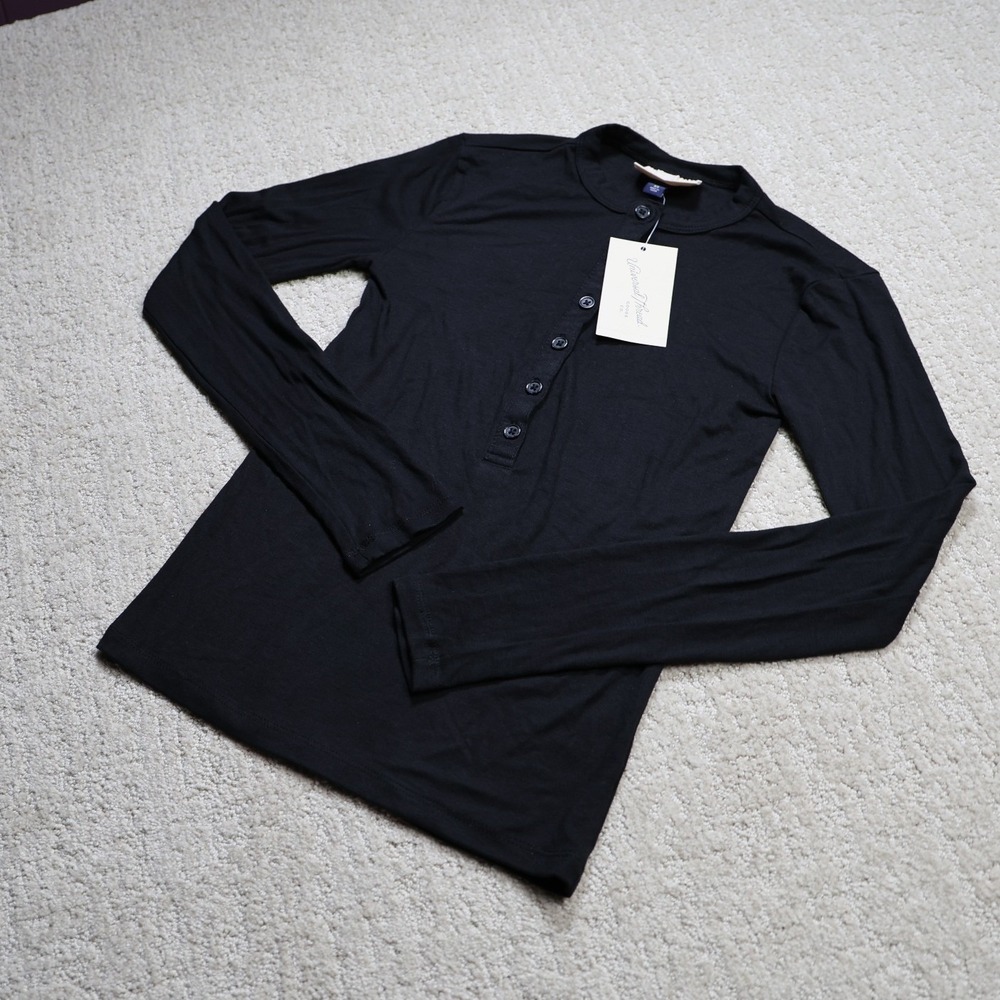 Universal Thread Womens Long Sleeve Henley Top Black XS NEW
